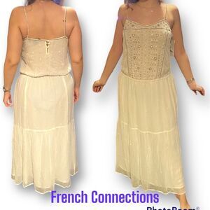 Vintage French Connection White Gauzy Dress with Bejeweled Details Size 4
